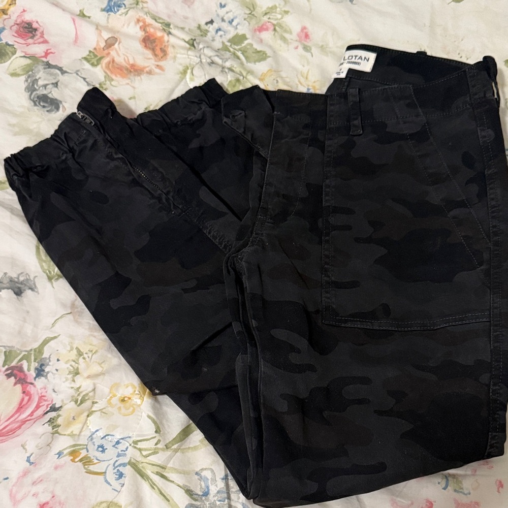 Nili Lotan Black Camouflage Boot Cut Pants
